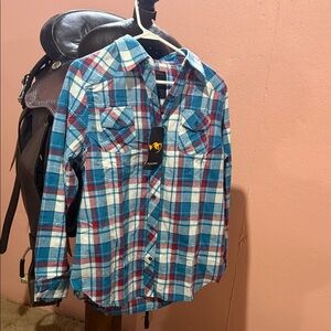 Blue and Red Plaid Button-Up Shirt